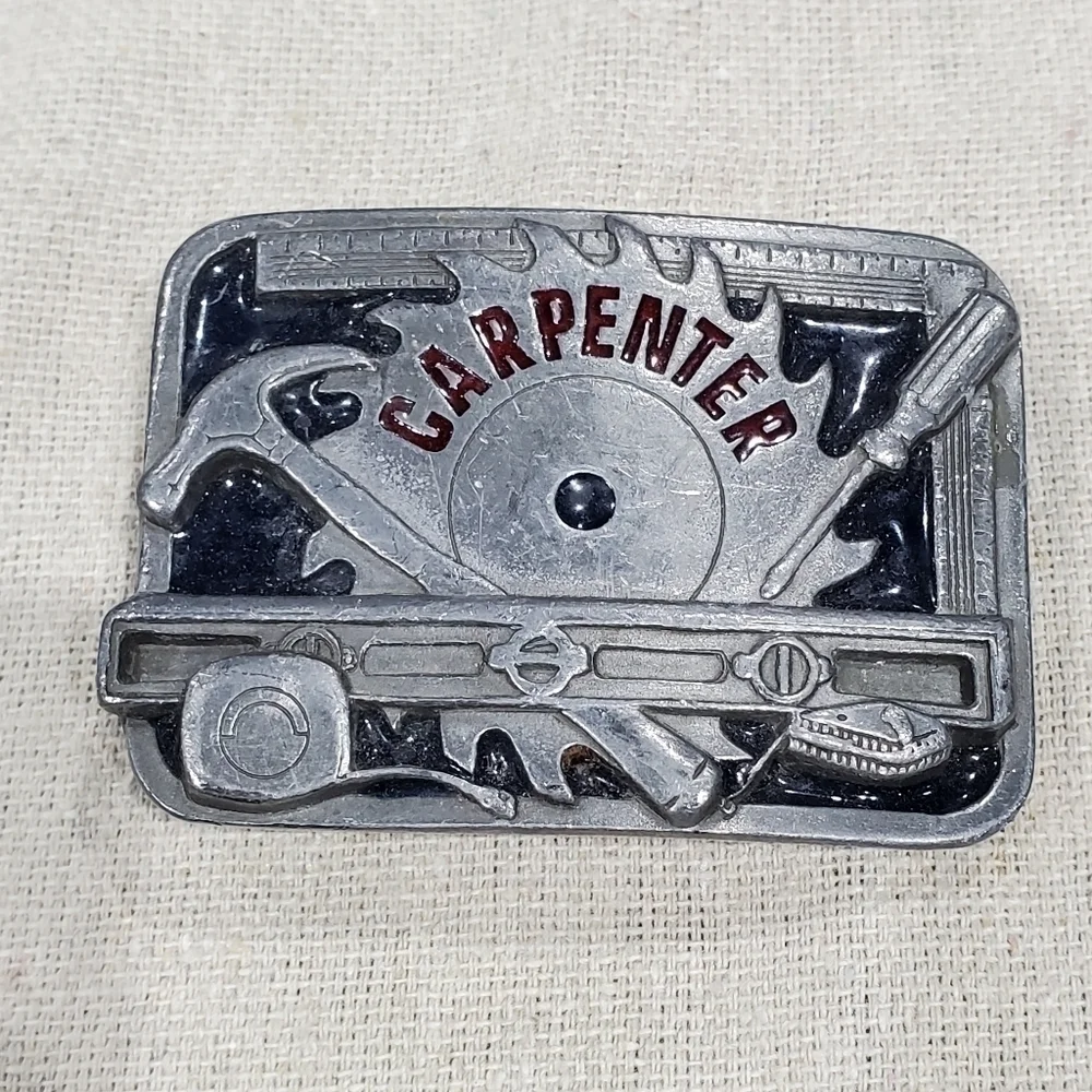 VINTAGE CARPENTER BELT BUCKLE SILVER METAL C&J INC 1994
